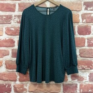 Adrianna Papell Top Women's XL Green Black Polka Dot Casual Career Shirt